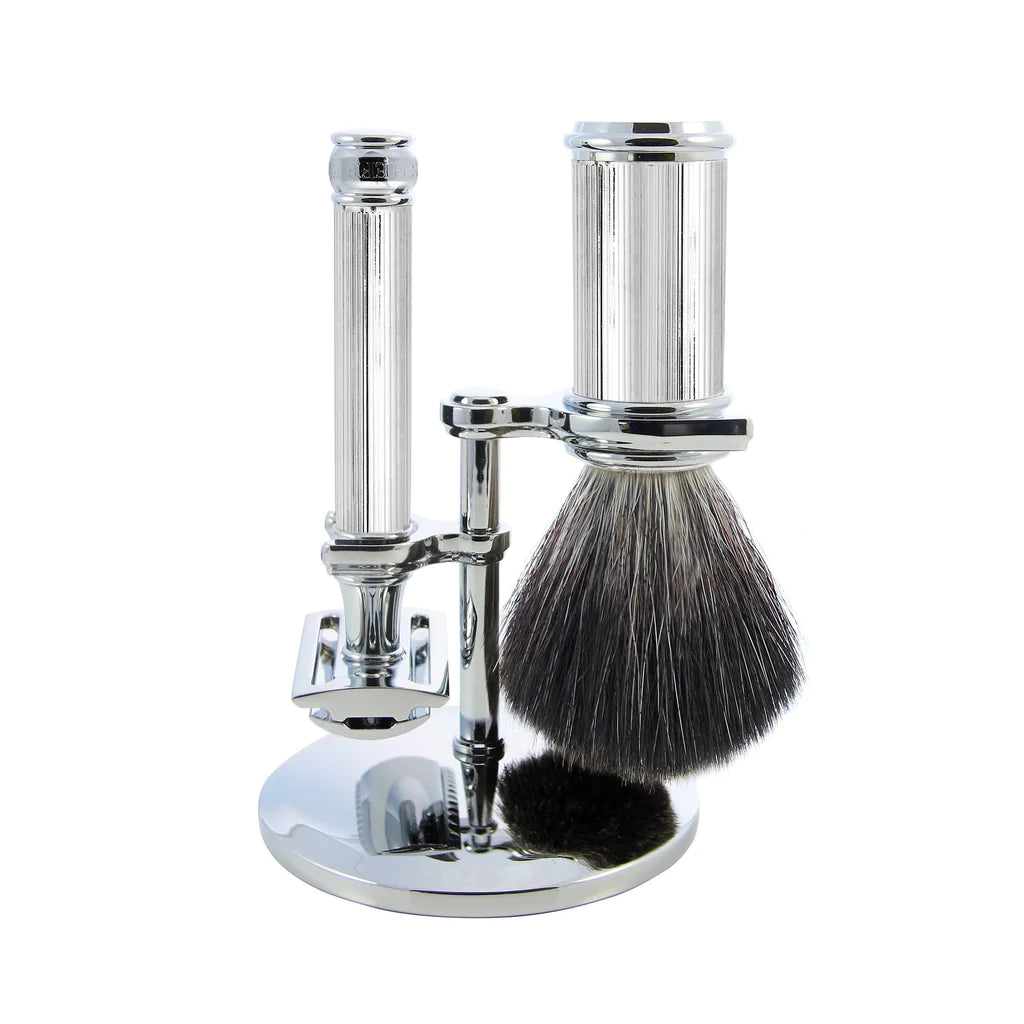 EDWIN JAGGER - 3pc Chrome Shaving Set